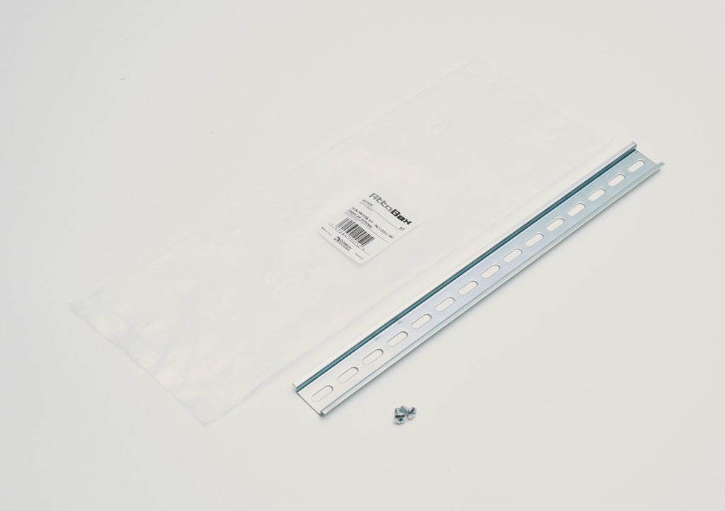 AttaBox DIN rail, slotted, 35mm width, 7mm height, 14.7in length, plated steel. For use with AHxx1614xxxx, AHxx1816xxxx and AHxx2016xxxx Heartland series enclosures.-AH16DR