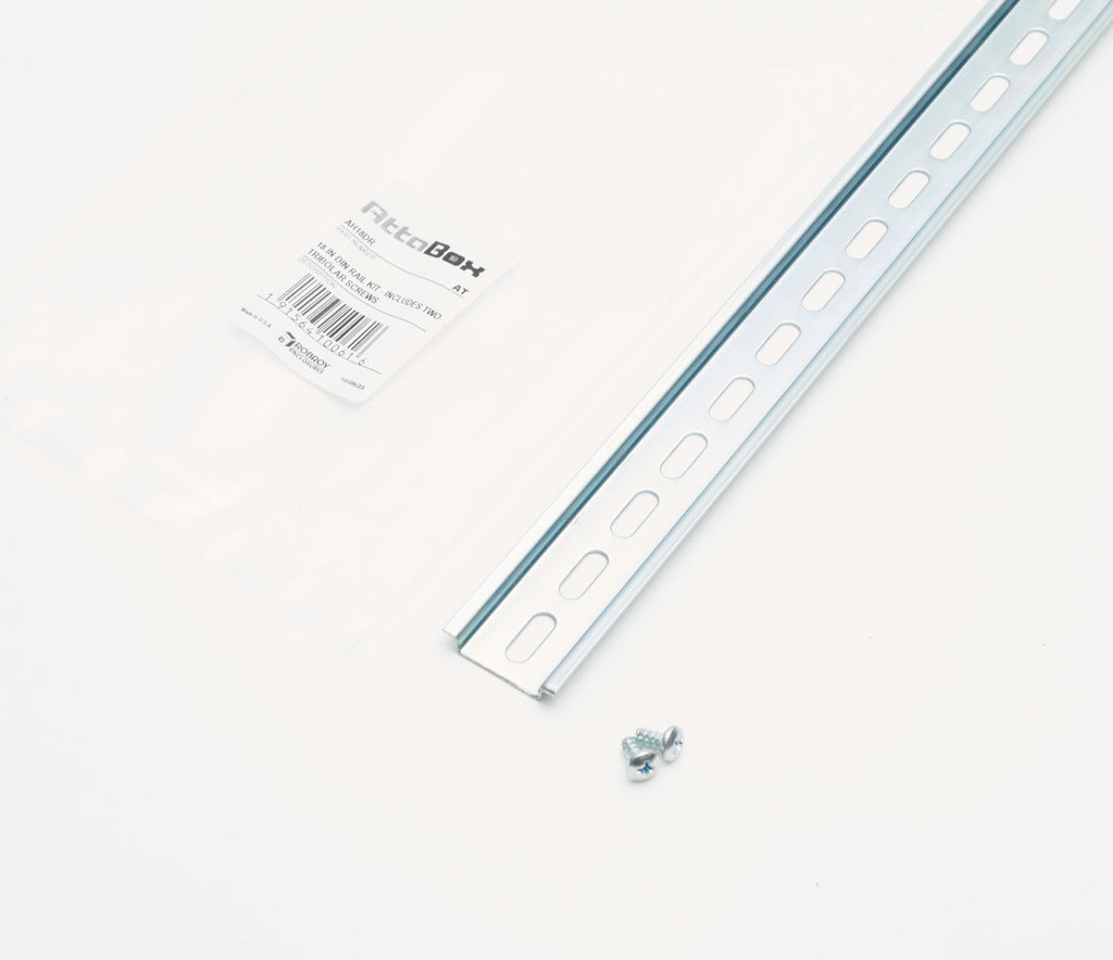 AttaBox DIN rail, slotted, 35mm width, 7mm height, 16.7in length, plated steel. For use with AHxx1816xxxx Heartland series enclosures.-AH18DR