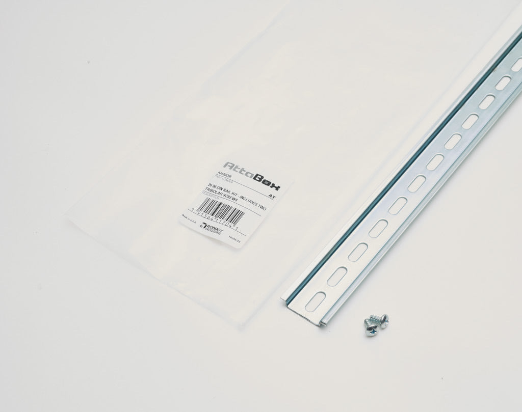AttaBox DIN rail, slotted, 35mm width, 7mm height, 18.6in length, plated steel. For use with AHxx2016xxx Heartland series enclosures.-AH20DR