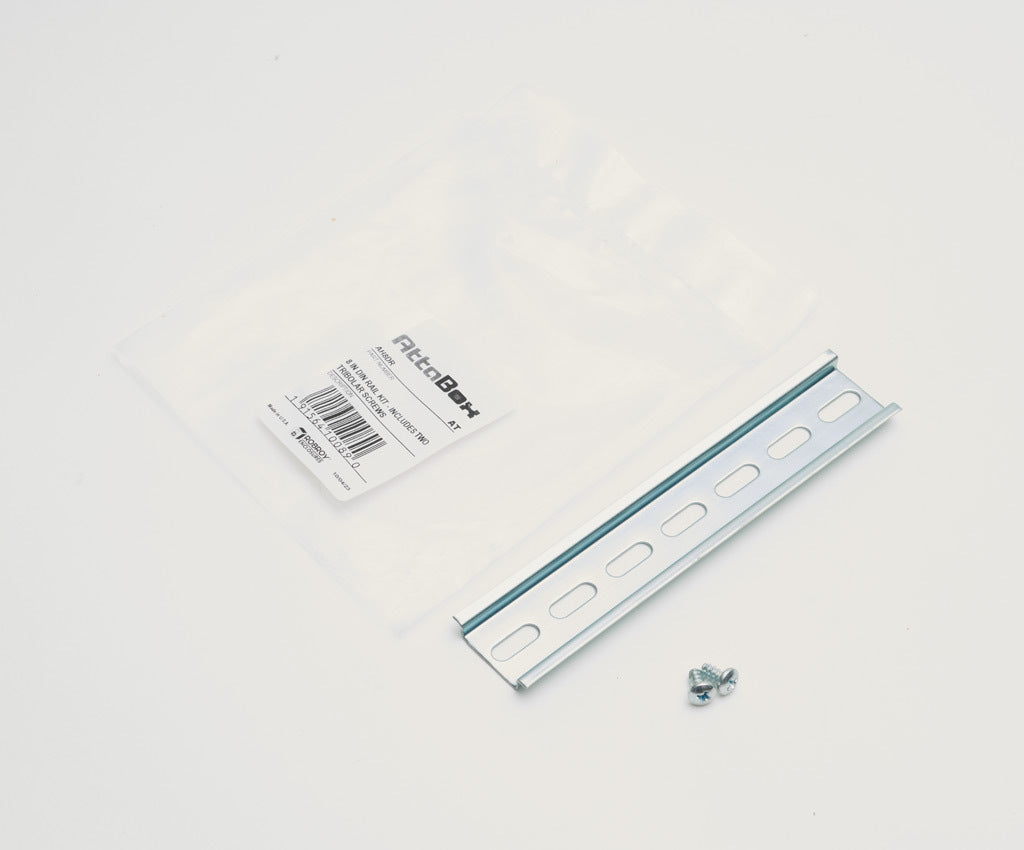 AttaBox DIN rail, slotted, 35mm width, 7mm height, 6.9in length, plated steel. For use with AHx864xxx, AHx884xxx, and AHx108xxxx Heartland series enclosures.-AH8DR