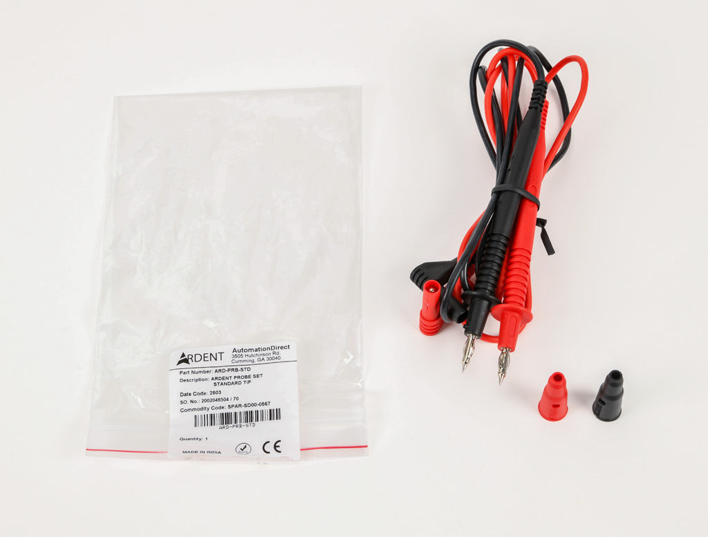 ARDENT test lead set, replacement, CAT IV 600V/CAT lll 1000V, 48in length. For use with all ARDENT multimeters and clamp meters. Standard tip CATIV 600V probe covers included.-ARD-PRB-STD