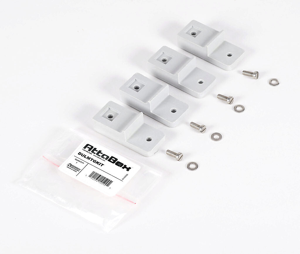 AttaBox mounting feet kit, fiberglass reinforced polyester. For use with 18 x 12 x 7in (HxWxD) and larger DuraShield series enclosures. Includes (4) mounting feet and mounting hardware.-DULMTGKIT