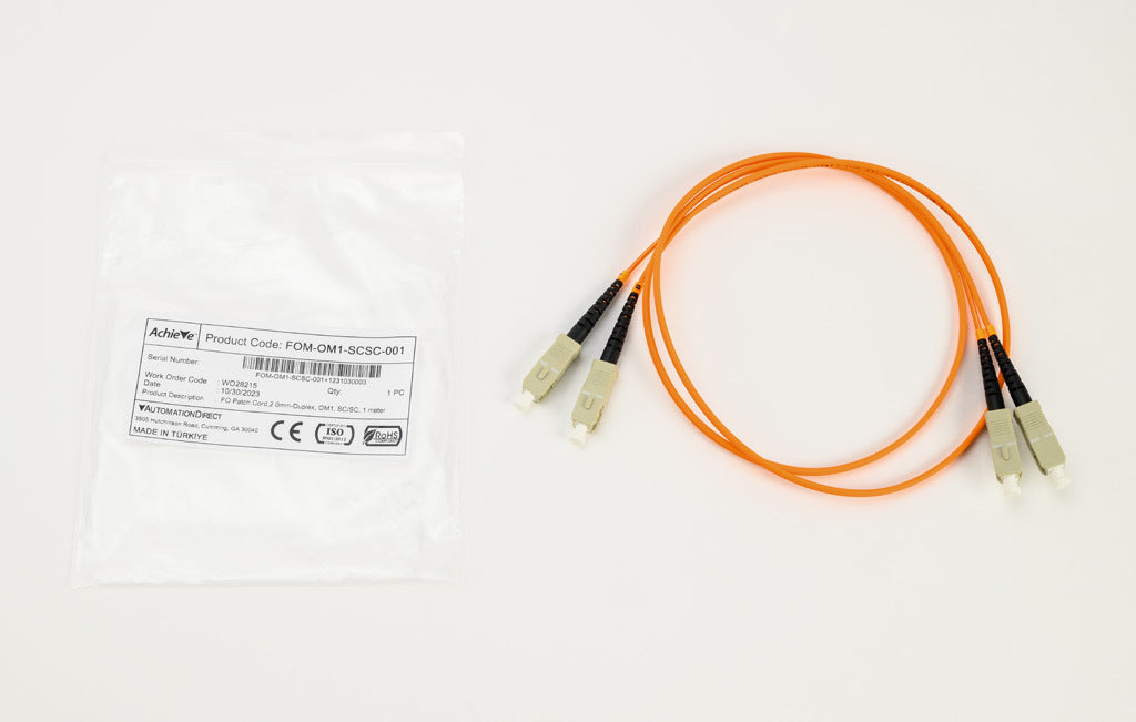 AchieVe OM1 multi-mode fiber optic Ethernet patch cable, SC duplex to SC duplex, 3.2ft/1m cable length, orange. For use with 10/100/1000 Mbps networks.-FOM-OM1-SCSC-001
