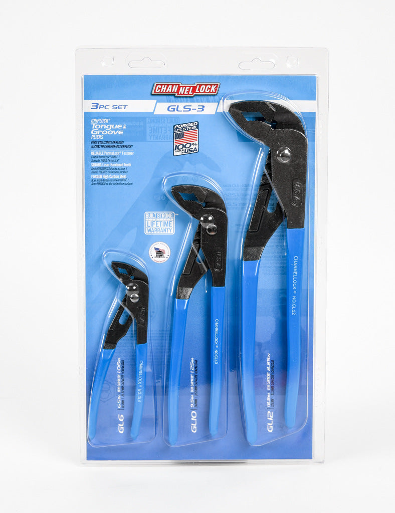 CHANNELLOCK GRIPLOCK pliers set, tongue and groove, 3 pieces.-GLS-3