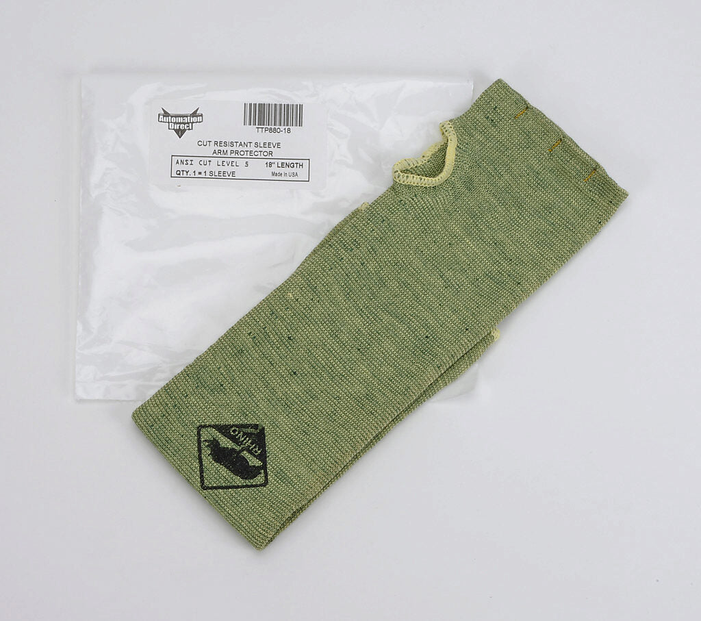 Arm protection sleeve with thumb hole, cut resistant, dual-layer knit, ANSI cut level 5 (ASTM F1790-97), 18in length. For use with fits left or right arm.-TTP880-18