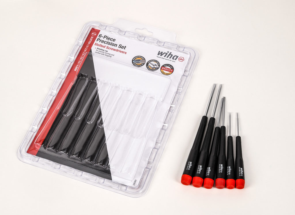 Wiha precision screwdriver set, slotted, 6 pieces, free-spinning cap.-WT26090