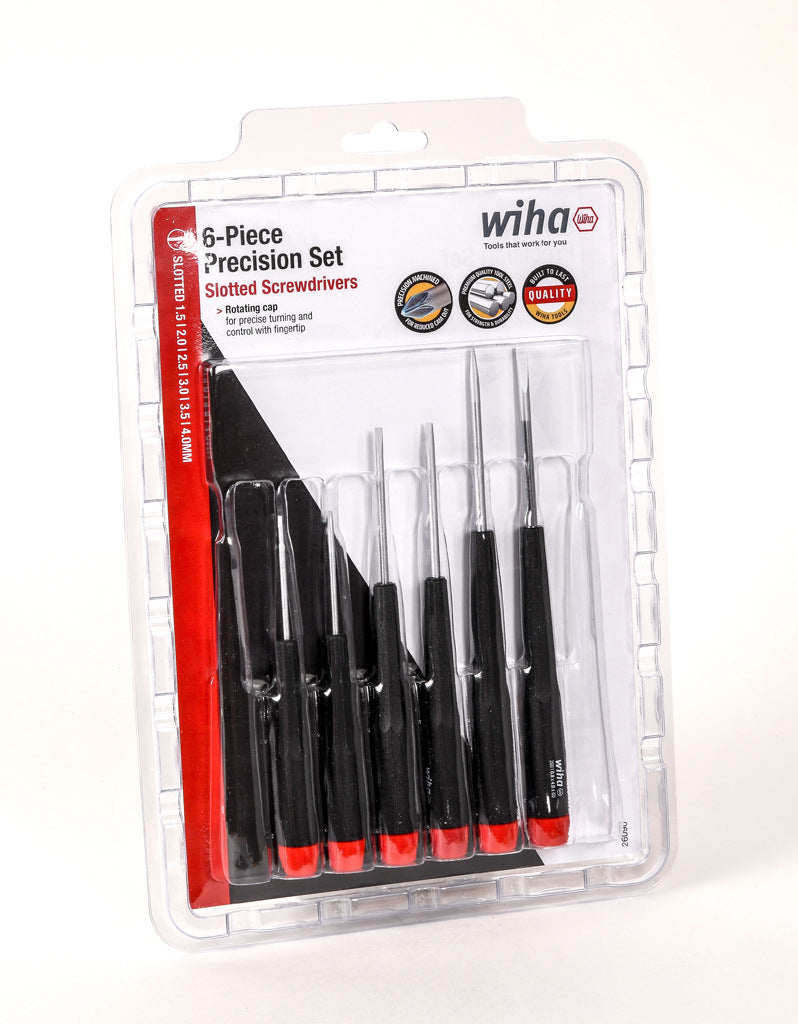 Wiha precision screwdriver set, slotted, 6 pieces, free-spinning cap.-WT26090