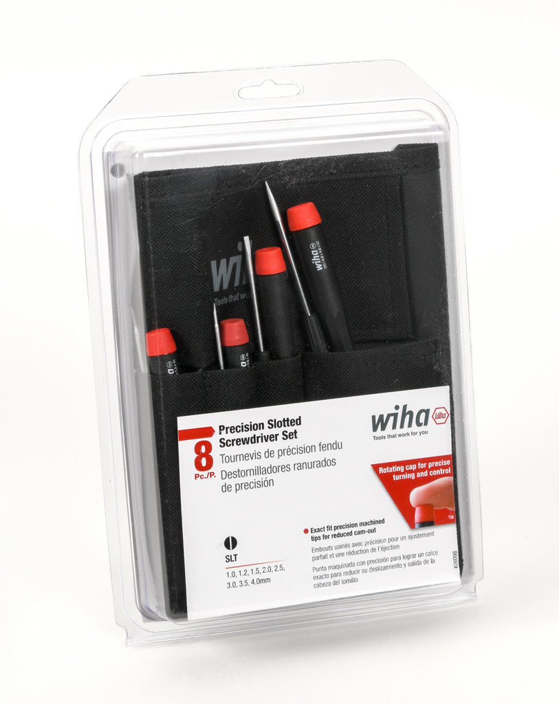 Wiha precision screwdriver set, slotted, 8 pieces, free-spinning cap.-WT26098
