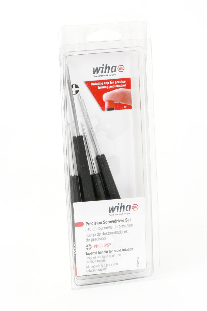 Wiha precision screwdriver set, Phillips, 4 pieces, free-spinning cap.-WT26194
