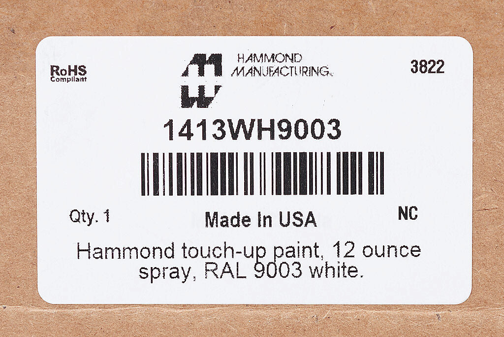 Hammond touch-up paint, 12 ounce spray, RAL 9003 white.-1413WH9003