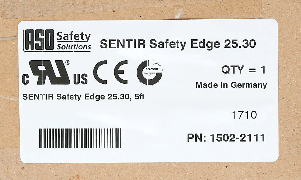 ASO Safety Solutions safety contact edge, 25 x 30mm, 5ft length. Aluminum mounting rail included. Purchase required end caps separately.-1502-2111
