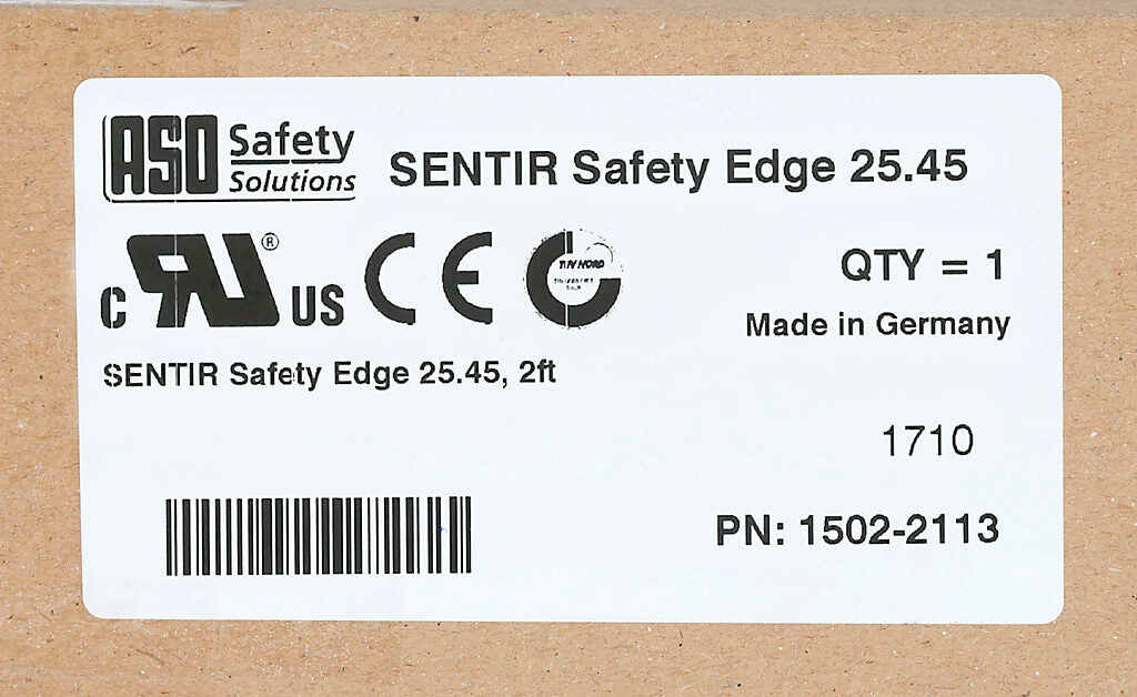 ASO Safety Solutions safety contact edge, 25 x 45mm, 2ft length. Aluminum mounting rail included. Purchase required end caps separately.-1502-2113