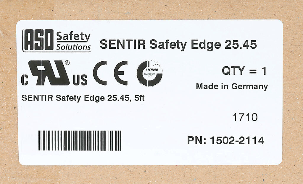 ASO Safety Solutions safety contact edge, 25 x 45mm, 5ft length. Aluminum mounting rail included. Purchase required end caps separately.-1502-2114
