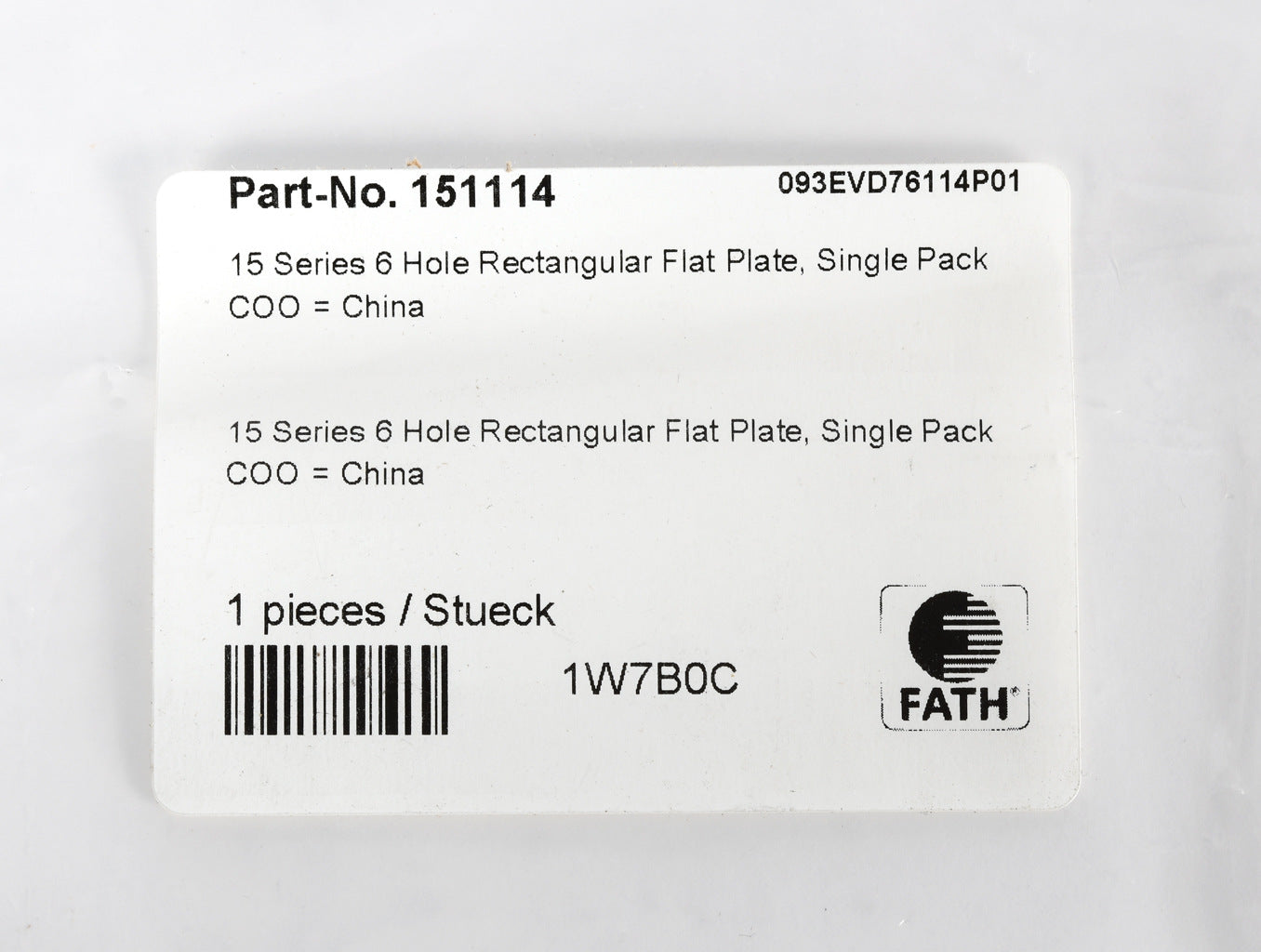 FATH rectangular flat plate, silver, 6 holes, anodized aluminum, slot size 8. For use with all 1.5in and 3in profile T-slotted rails. Manufacturer part number: 093EVD76114.-151114