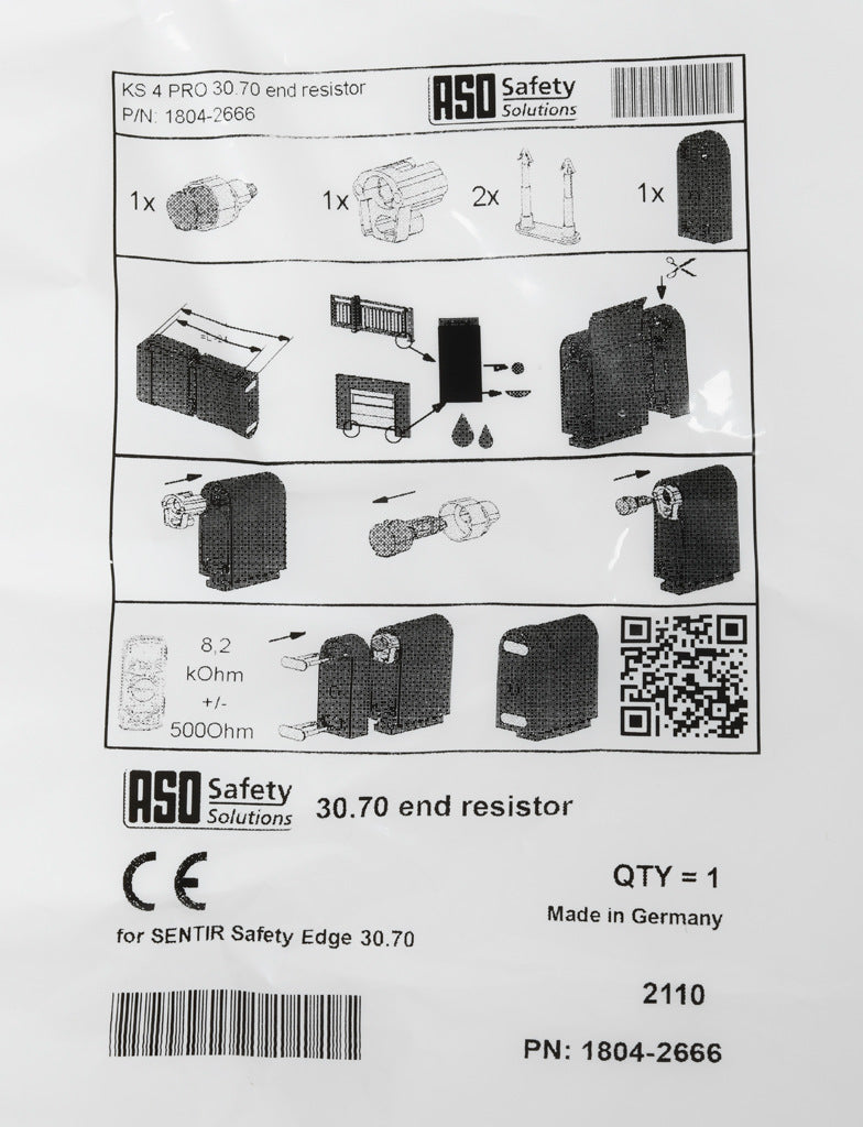 ASO Safety Solutions terminating resistor end cap, 8.2k ohm. For use with 30 x 70mm safety contact edge.-1804-2666