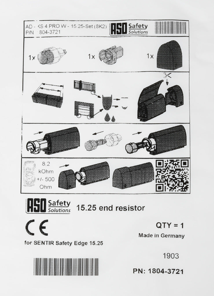 ASO Safety Solutions terminating resistor end cap, 8.2k ohm. For use with 15 x 25mm safety contact edge.-1804-3721