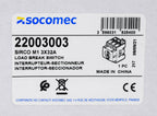 Socomec SIRCO M series rotary disconnect switch, load break capable, 3-pole, 600 VAC, 32A, 65kA SCCR, DIN rail or panel mount, UL 508 rated, front or side operated, accepts 5 x 5mm size shaft.-22003003