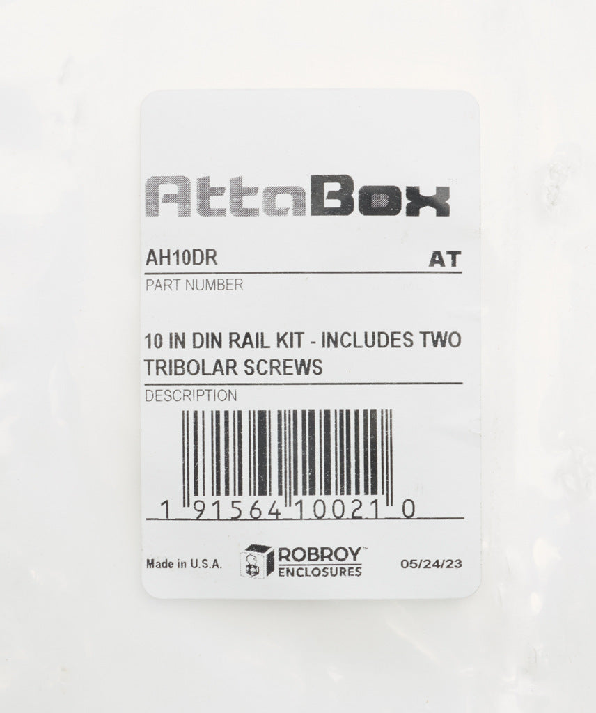 AttaBox DIN rail, slotted, 35mm width, 7mm height, 8.9in length, plated steel. For use with AHx108xxxx, AHxx1010xxxx and AHxx1210xxxx Heartland series enclosures.-AH10DR