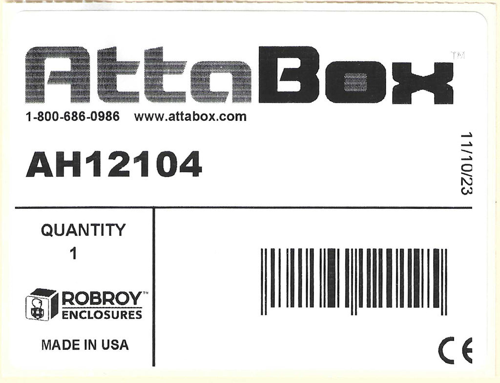 AttaBox Heartland SL series enclosure, NEMA 1/3R/4/4X/12, 12 x 10 x 4in (HxWxD), wall mount, polycarbonate, Pantone 7541 C light gray, single-door, polycarbonate quick-release latch.-AH12104