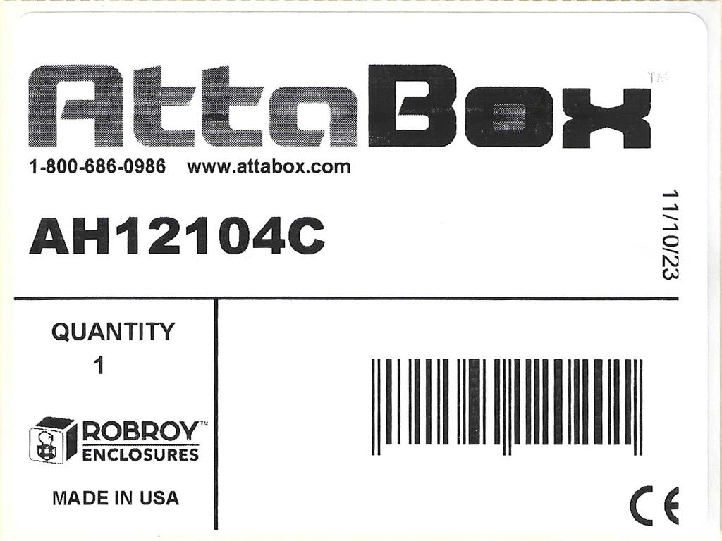 AttaBox Heartland SL series enclosure, NEMA 1/3R/4/4X/12, 12 x 10 x 4in (HxWxD), wall mount, polycarbonate, Pantone 7541 C light gray, smoked polycarbonate single-door, polycarbonate quick-release latch.-AH12104C