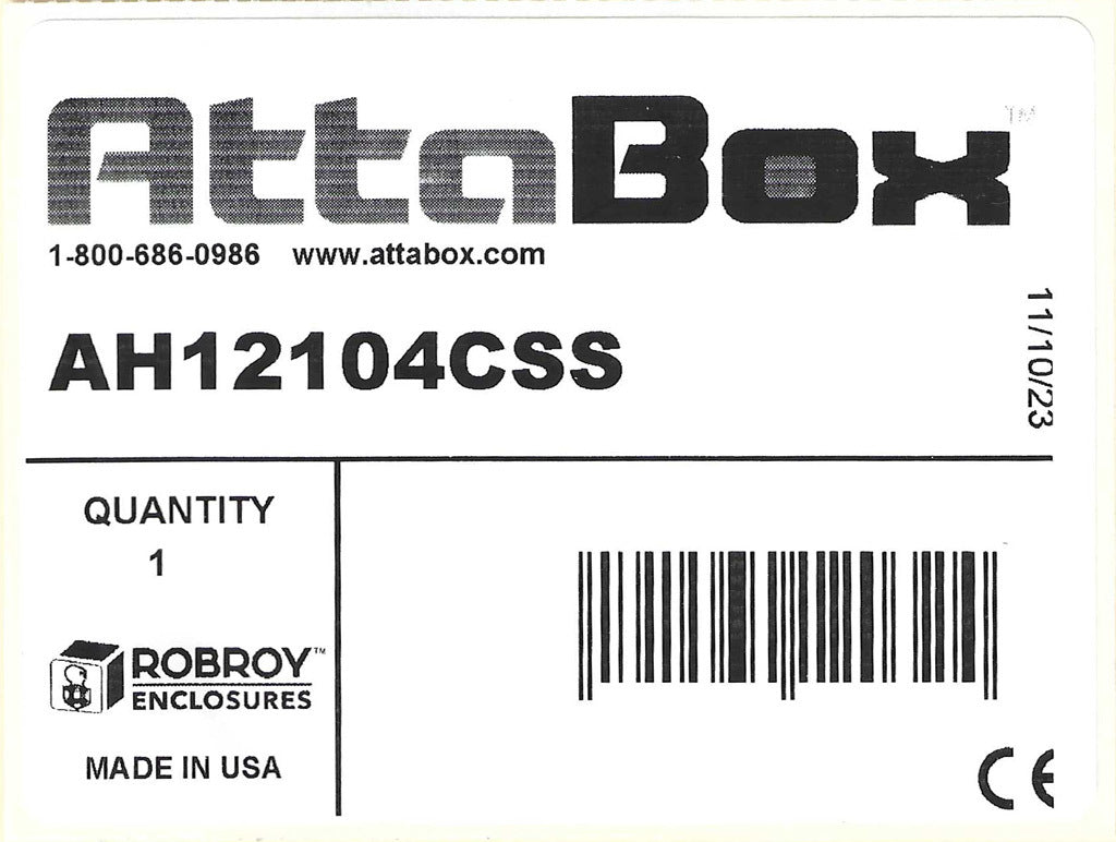 AttaBox Heartland SL series enclosure, NEMA 1/3R/4/4X/12, 12 x 10 x 4in (HxWxD), wall mount, polycarbonate, Pantone 7541 C light gray, smoked polycarbonate single-door, stainless steel quick-release latch.-AH12104CSS