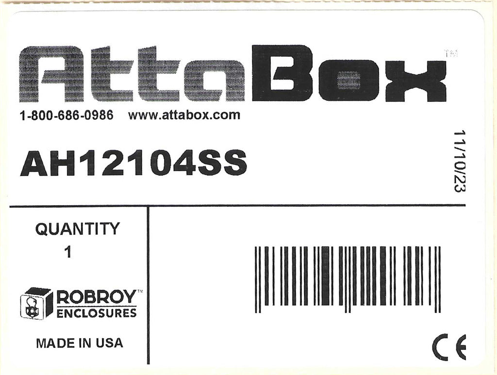 AttaBox Heartland SL series enclosure, NEMA 1/3R/4/4X/12, 12 x 10 x 4in (HxWxD), wall mount, polycarbonate, Pantone 7541 C light gray, single-door, stainless steel quick-release latch.-AH12104SS