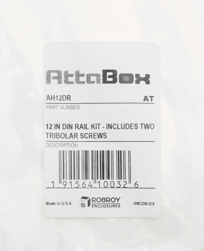 AttaBox DIN rail, slotted, 35mm width, 7mm height, 10.8in length, plated steel. For use with AHxx1210xxxx and AHxx1412xxxx Heartland series enclosures.-AH12DR