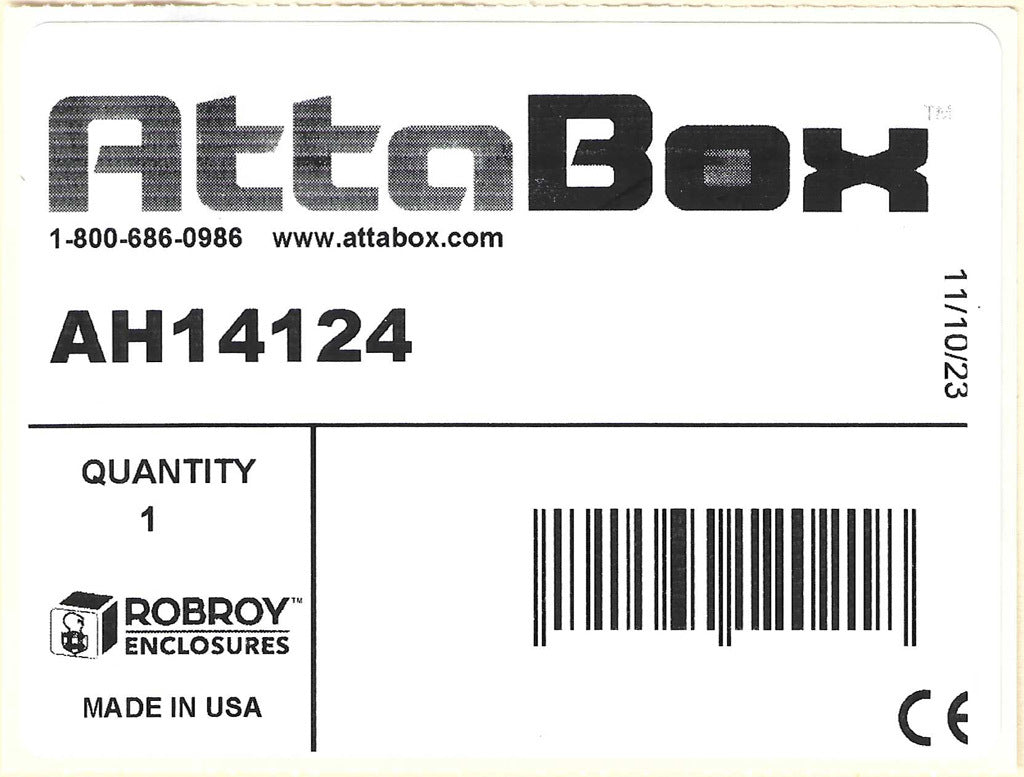 AttaBox Heartland SL series enclosure, NEMA 1/3R/4/4X/12, 14 x 12 x 4in (HxWxD), wall mount, polycarbonate, Pantone 7541 C light gray, single-door, polycarbonate quick-release latch.-AH14124