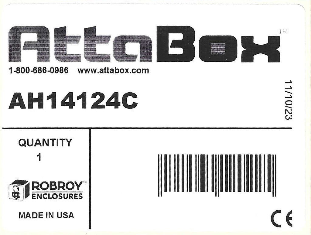 AttaBox Heartland SL series enclosure, NEMA 1/3R/4/4X/12, 14 x 12 x 4in (HxWxD), wall mount, polycarbonate, Pantone 7541 C light gray, smoked polycarbonate single-door, polycarbonate quick-release latch.-AH14124C