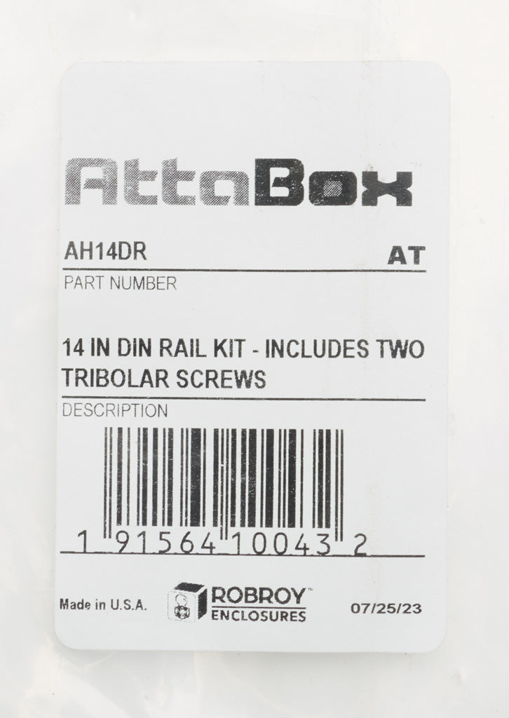 AttaBox DIN rail, slotted, 35mm width, 7mm height, 12.8in length, plated steel. For use with AHxx1412xxxx and AHxx1614xxxx Heartland series enclosures.-AH14DR