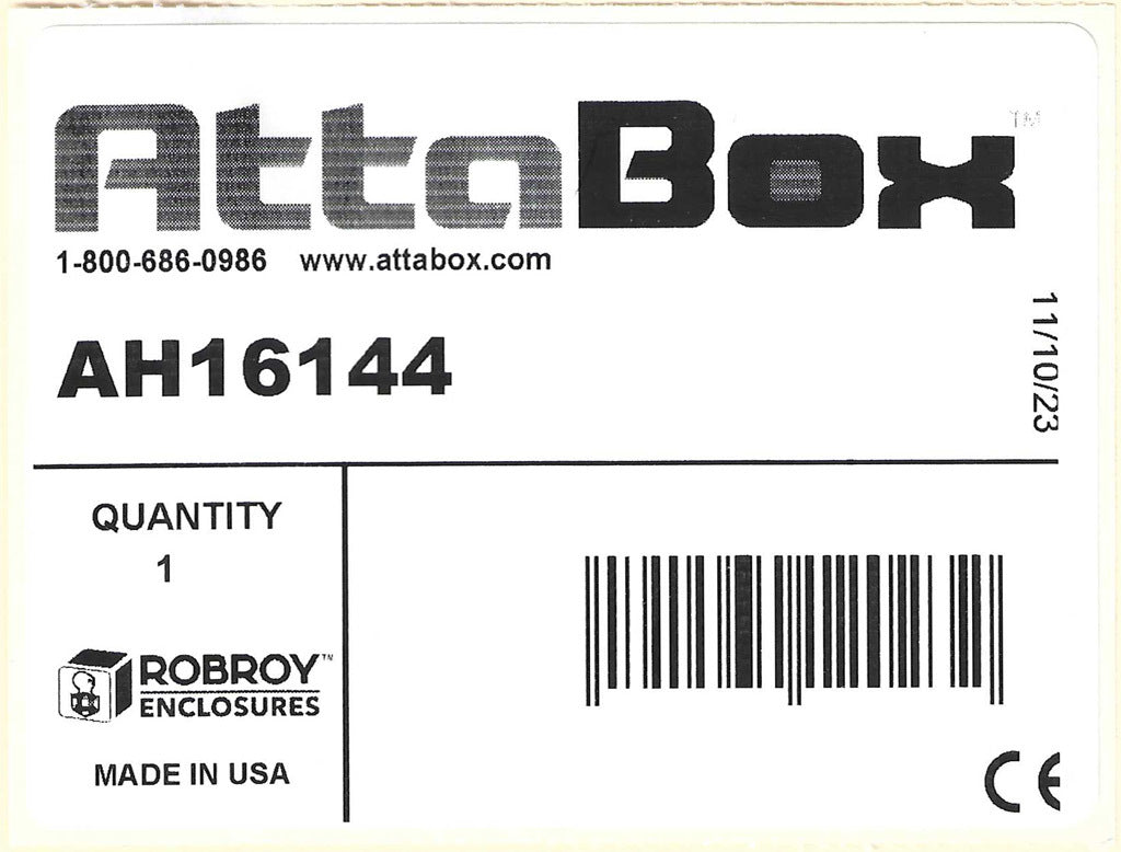 AttaBox Heartland SL series enclosure, NEMA 1/3R/4/4X/12, 16 x 14 x 4in (HxWxD), wall mount, polycarbonate, Pantone 7541 C light gray, single-door, polycarbonate quick-release latch.-AH16144