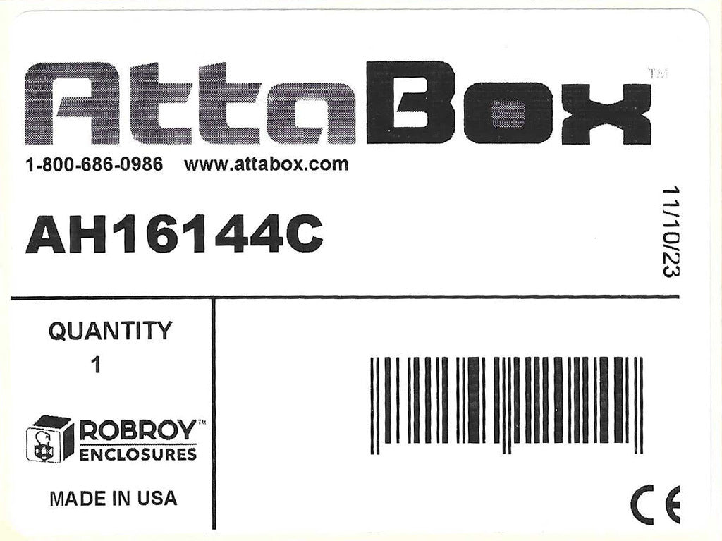 AttaBox Heartland SL series enclosure, NEMA 1/3R/4/4X/12, 16 x 14 x 4in (HxWxD), wall mount, polycarbonate, Pantone 7541 C light gray, smoked polycarbonate single-door, polycarbonate quick-release latch.-AH16144C