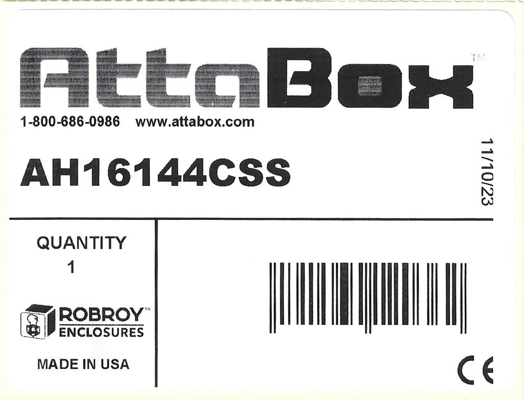 AttaBox Heartland SL series enclosure, NEMA 1/3R/4/4X/12, 16 x 14 x 4in (HxWxD), wall mount, polycarbonate, Pantone 7541 C light gray, smoked polycarbonate single-door, stainless steel quick-release latch.-AH16144CSS