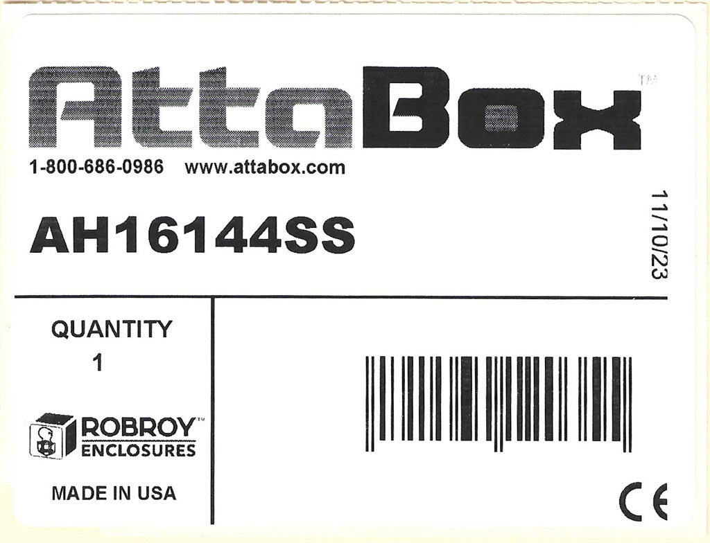 AttaBox Heartland SL series enclosure, NEMA 1/3R/4/4X/12, 16 x 14 x 4in (HxWxD), wall mount, polycarbonate, Pantone 7541 C light gray, single-door, stainless steel quick-release latch.-AH16144SS