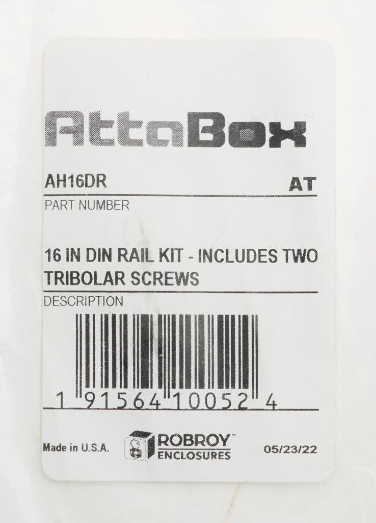 AttaBox DIN rail, slotted, 35mm width, 7mm height, 14.7in length, plated steel. For use with AHxx1614xxxx, AHxx1816xxxx and AHxx2016xxxx Heartland series enclosures.-AH16DR