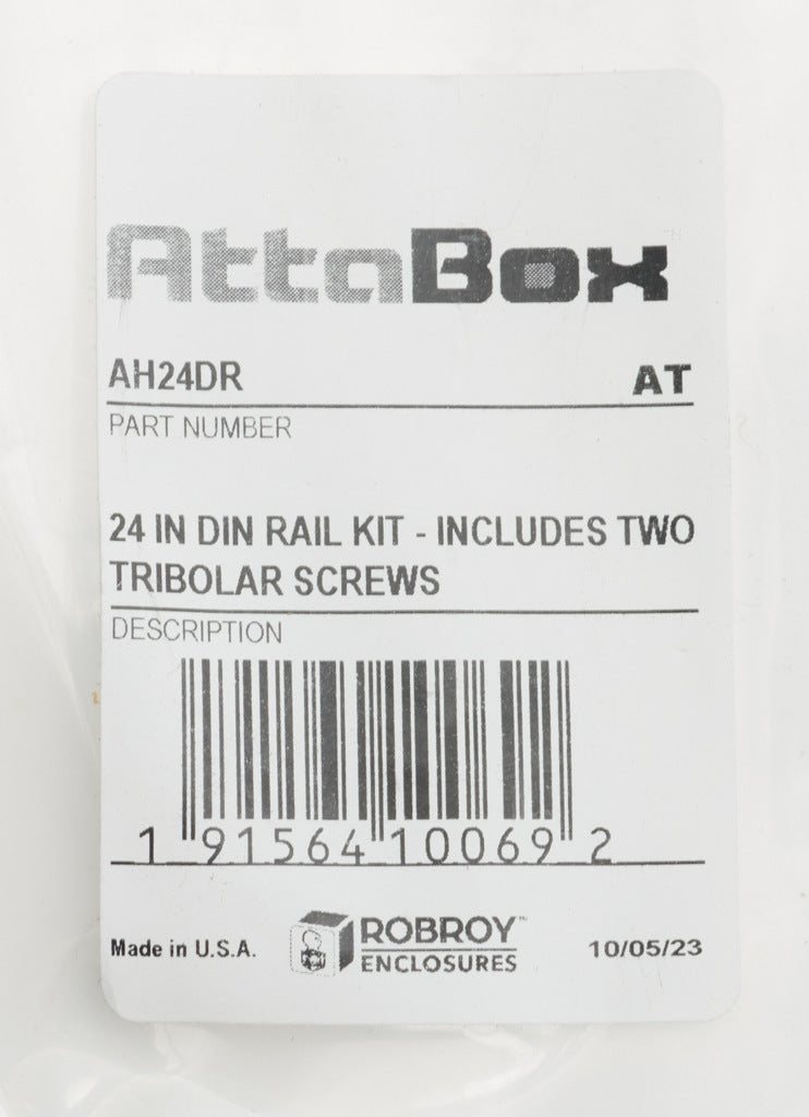 AttaBox DIN rail, slotted, 35mm width, 7mm height, 22.5in length, plated steel. For use with AHxx2424xxxx Heartland series enclosures.-AH24DR