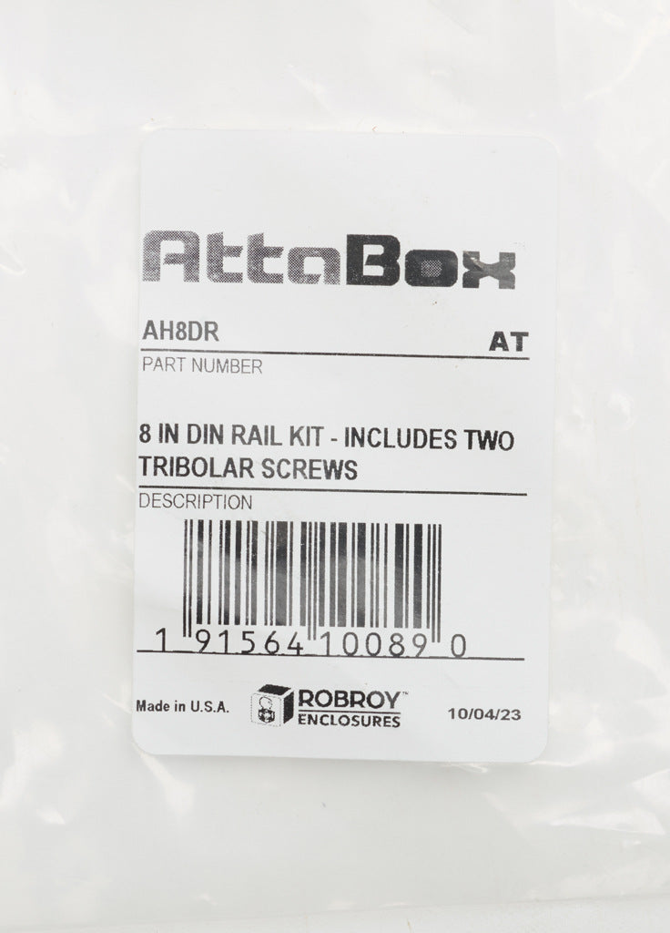 AttaBox DIN rail, slotted, 35mm width, 7mm height, 6.9in length, plated steel. For use with AHx864xxx, AHx884xxx, and AHx108xxxx Heartland series enclosures.-AH8DR