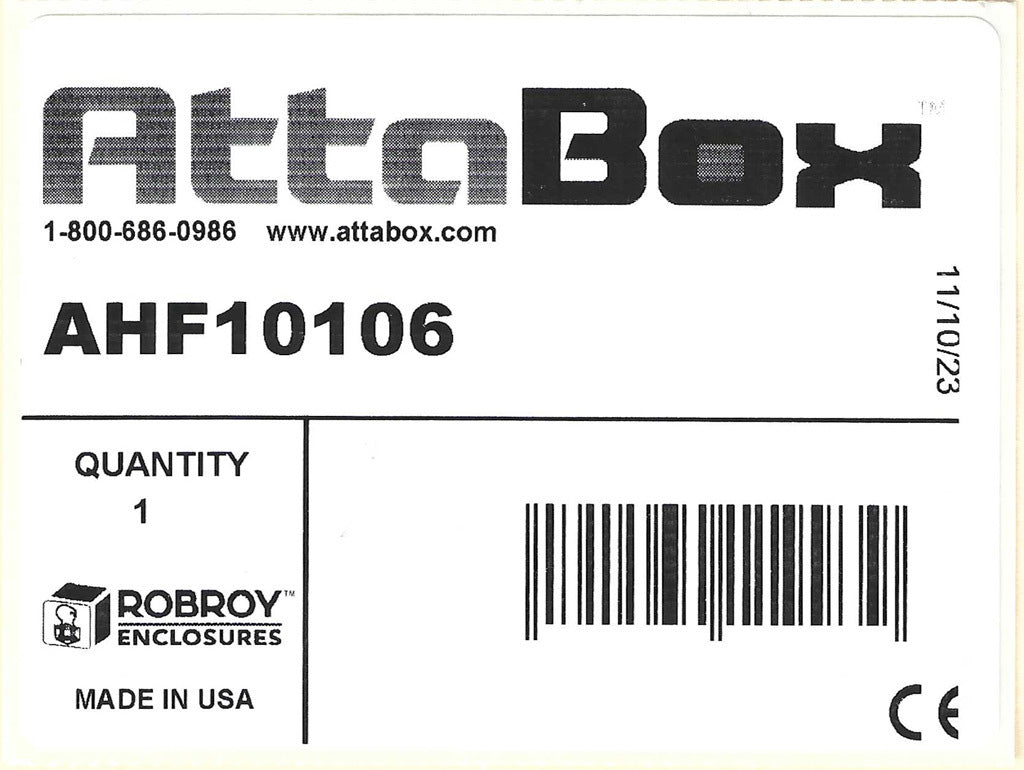AttaBox Heartland series enclosure, NEMA 1/3R/4/4X/12, 10 x 10 x 6in (HxWxD), wall mount, polycarbonate, Pantone 7541 C light gray, single-door, polycarbonate quick-release latch.-AHF10106
