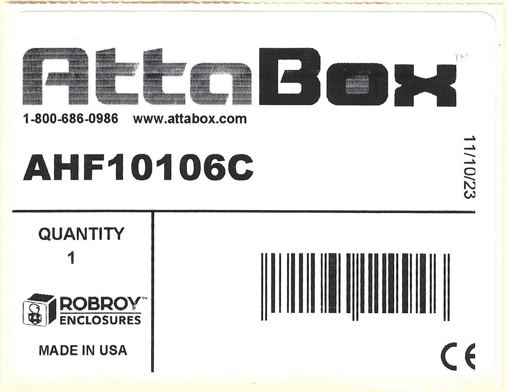 AttaBox Heartland series enclosure, NEMA 1/3R/4/4X/12, 10 x 10 x 6in (HxWxD), wall mount, polycarbonate, Pantone 7541 C light gray, smoked polycarbonate single-door, polycarbonate quick-release latch.-AHF10106C
