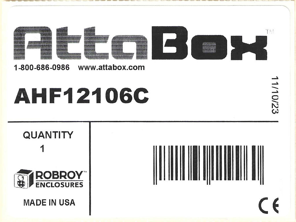 AttaBox Heartland series enclosure, NEMA 1/3R/4/4X/12, 12 x 10 x 6in (HxWxD), wall mount, polycarbonate, Pantone 7541 C light gray, smoked polycarbonate single-door, polycarbonate quick-release latch.-AHF12106C