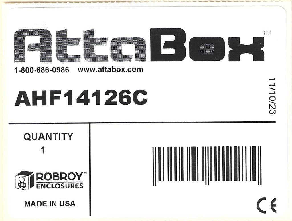 AttaBox Heartland series enclosure, NEMA 1/3R/4/4X/12, 14 x 12 x 6in (HxWxD), wall mount, polycarbonate, Pantone 7541 C light gray, smoked polycarbonate single-door, polycarbonate quick-release latch.-AHF14126C