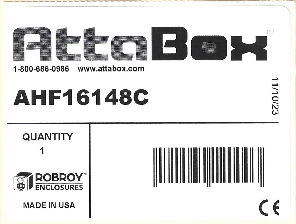 AttaBox Heartland series enclosure, NEMA 1/3R/4/4X/12, 16 x 14 x 8in (HxWxD), wall mount, polycarbonate, Pantone 7541 C light gray, smoked polycarbonate single-door, polycarbonate quick-release latch.-AHF16148C