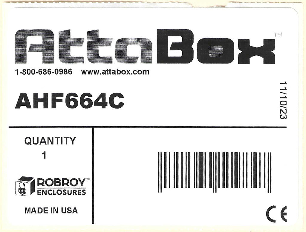 AttaBox Heartland series enclosure, NEMA 1/3R/4/4X/12, 6 x 6 x 4in (HxWxD), wall mount, polycarbonate, Pantone 7541 C light gray, smoked polycarbonate single-door, polycarbonate quick-release latch.-AHF664C