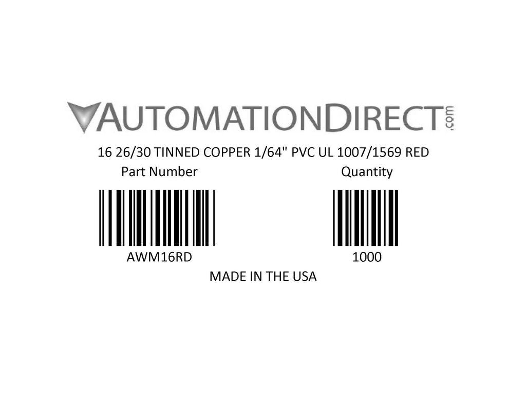 Atlas Wire AWM hook-up wire, single conductor, 16 AWG, 26-stranded, tinned copper, PVC conductor insulation material, red, 300V, 500ft spool.-AWM16RD