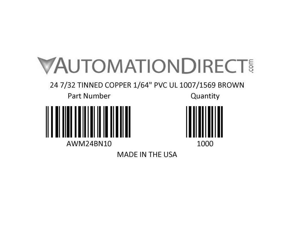 Atlas Wire AWM hook-up wire, single conductor, 24 AWG, 7-stranded, tinned copper, PVC conductor insulation material, brown, 300V, 1000ft spool.-AWM24BN10