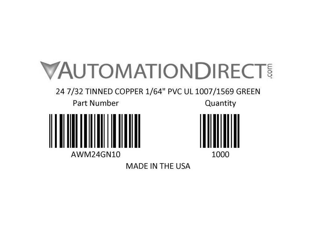 Atlas Wire AWM hook-up wire, single conductor, 24 AWG, 7-stranded, tinned copper, PVC conductor insulation material, green, 300V, 1000ft spool.-AWM24GN10
