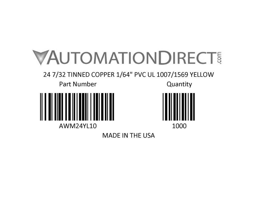 Atlas Wire AWM hook-up wire, single conductor, 24 AWG, 7-stranded, tinned copper, PVC conductor insulation material, yellow, 300V, 1000ft spool.-AWM24YL10