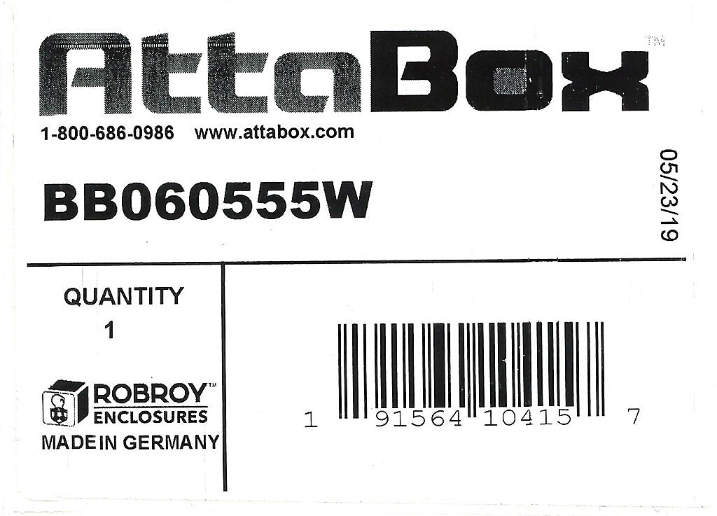 AttaBox BantamBox series enclosure, NEMA 1/3R/4/4X/12, 65 x 50 x 55mm (HxWxD), polycarbonate, RAL 7035 light gray, screw cover.-BB060555W