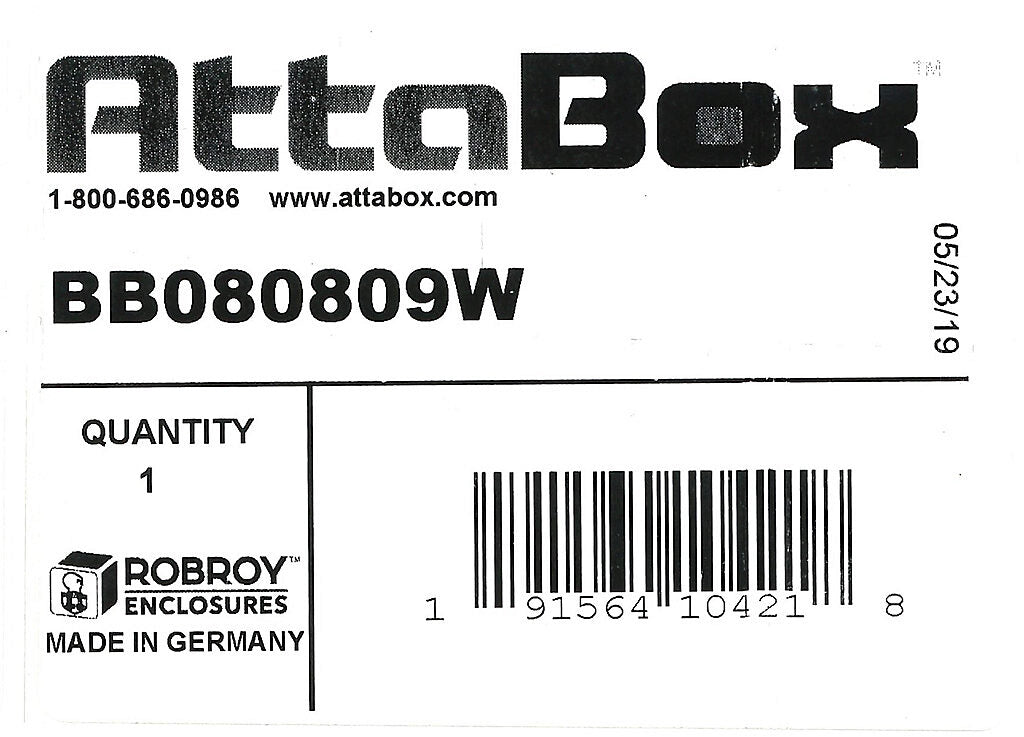 AttaBox BantamBox series enclosure, NEMA 1/3R/4/4X/12, 82 x 80 x 85mm (HxWxD), polycarbonate, RAL 7035 light gray, screw cover, purchase subpanel separately.-BB080809W