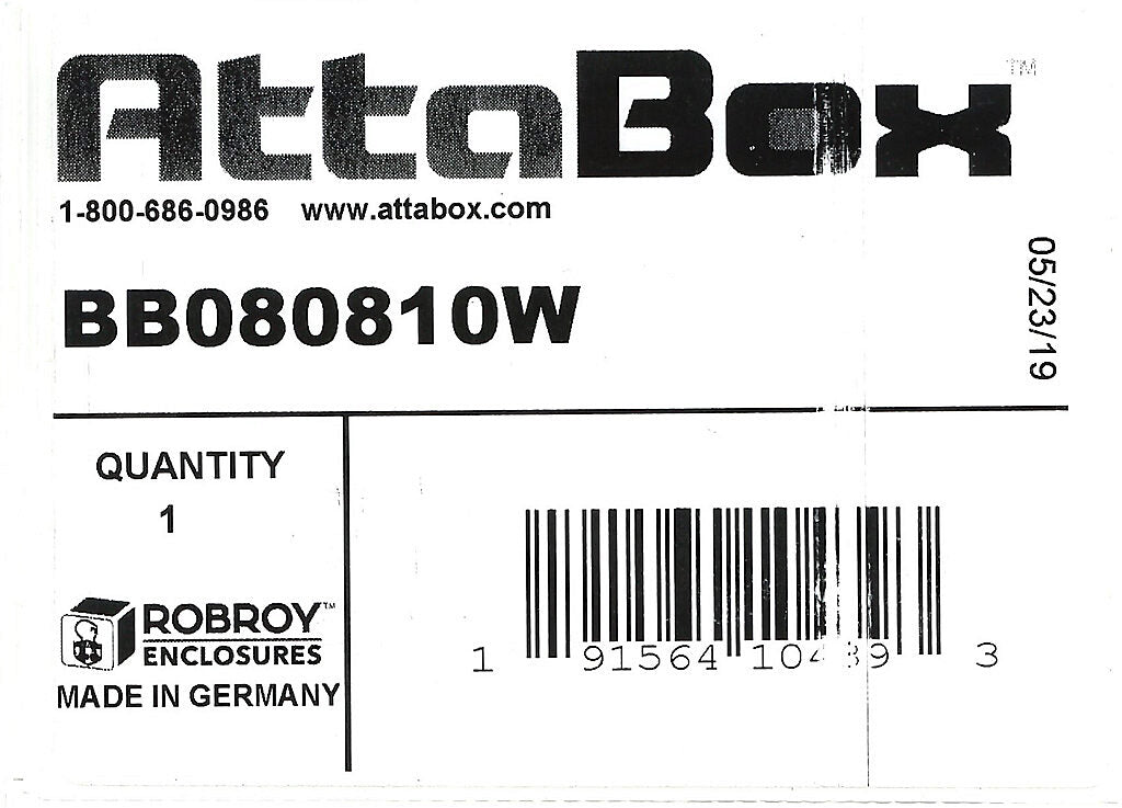 AttaBox BantamBox series enclosure, NEMA 1/3R/4/4X/12, 82 x 80 x 95mm (HxWxD), polycarbonate, RAL 7035 light gray, screw cover, purchase subpanel separately.-BB080810W
